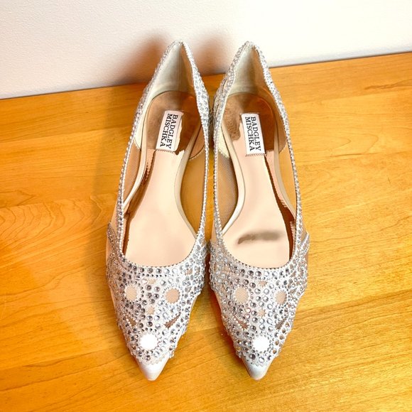 Badgley Mischka BHLDN Size 7.5 Gigi Pointed Toe Jeweled Ivory Ballet Flats Shoes - Picture 4 of 15